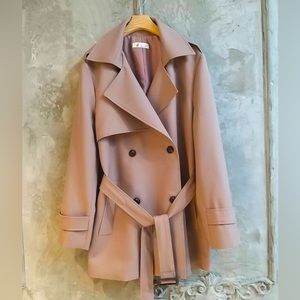 New Korea Light Trench Double-Breasted Classic Lapel coat Overcoat Belted S/M